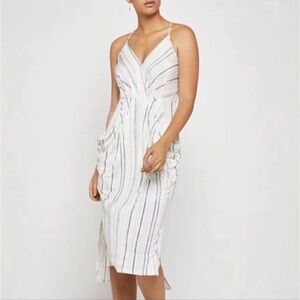 BCBGeneration Striped Midi Dress Draped Pockets
